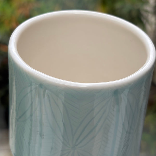 Carved porcelain Celadon matcha (handleless) mug