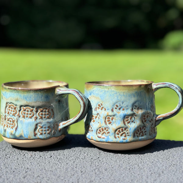 Blue and Tan textured mugs (pair)