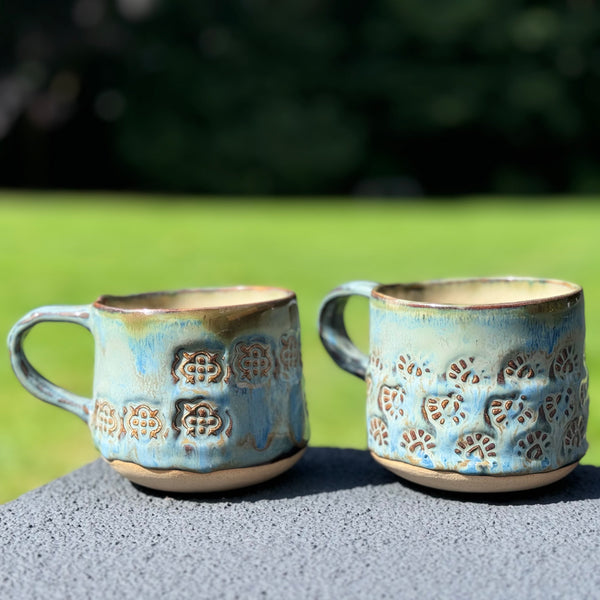 Blue and Tan textured mugs (pair)