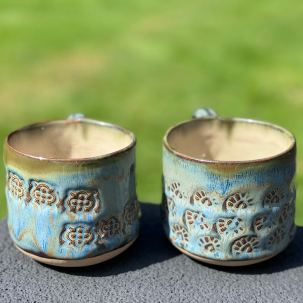 Blue and Tan textured mugs (pair)