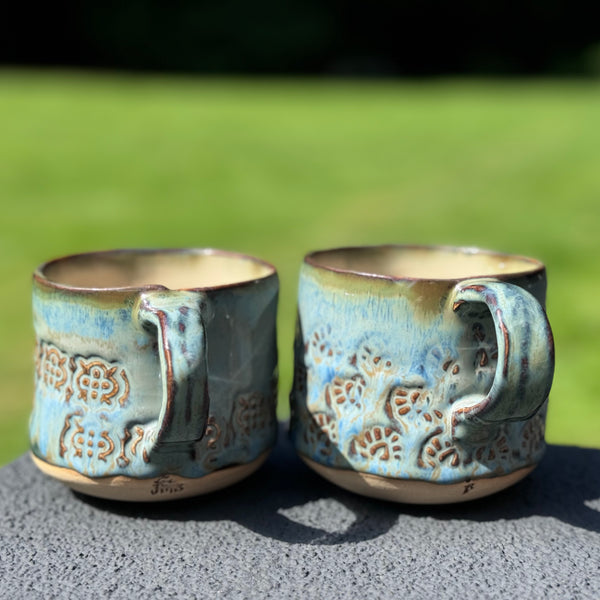 Blue and Tan textured mugs (pair)