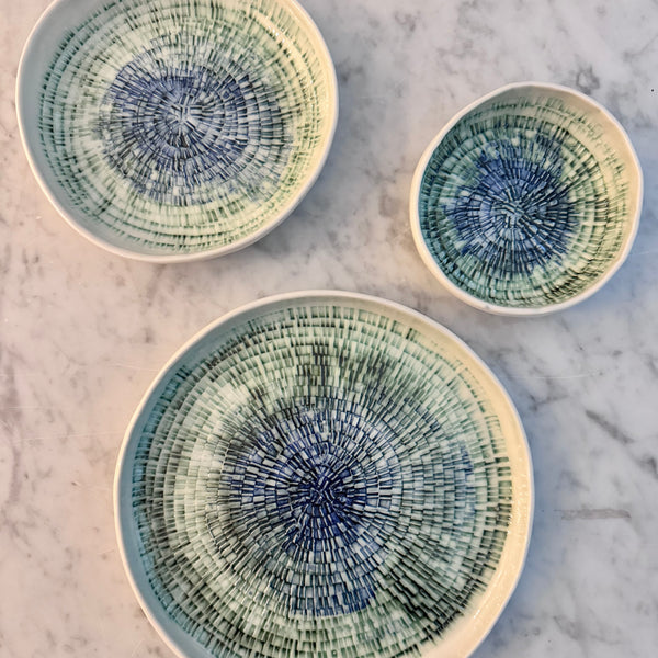 Porcelain nesting plates - Cobalt and copper