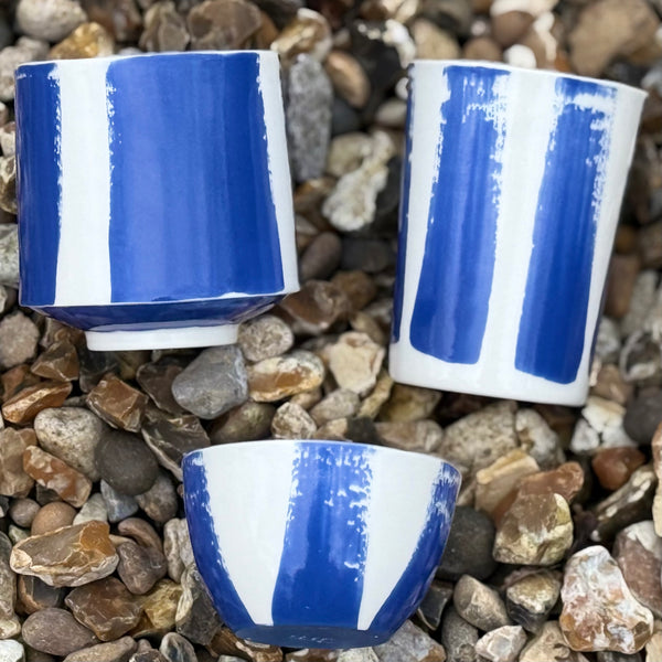 Blue porcelain stripes - matcha mug