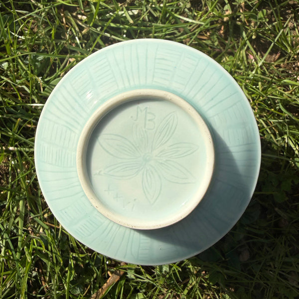 Carved porcelain Celadon matcha (handleless) mug