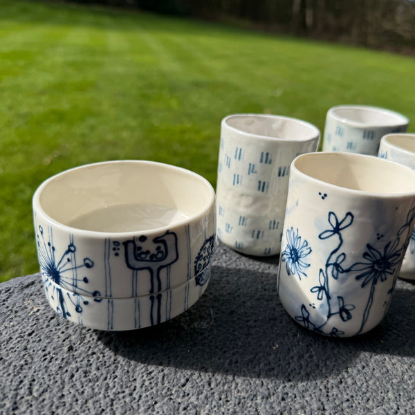 Blue and white porcelain - two small stacking and snacking bowls