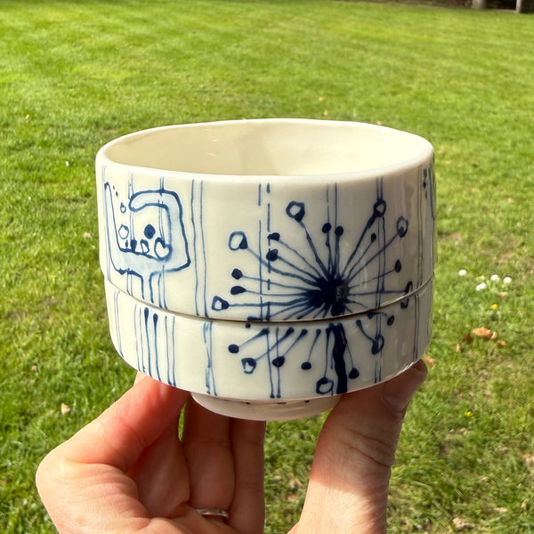Blue and white porcelain - two small stacking and snacking bowls