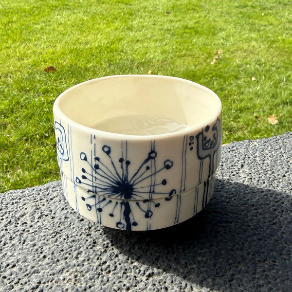 Blue and white porcelain - two small stacking and snacking bowls