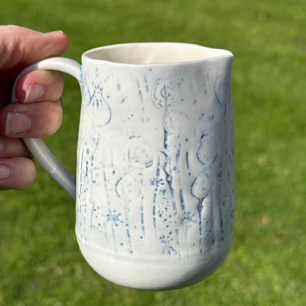 Blue porcelain jug (seed pods)