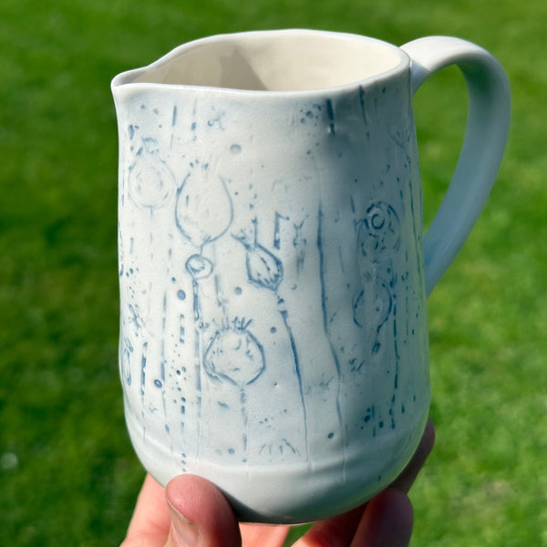Blue porcelain jug (seed pods)