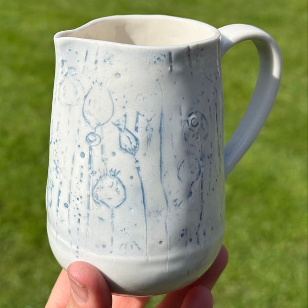 Blue porcelain jug (seed pods)